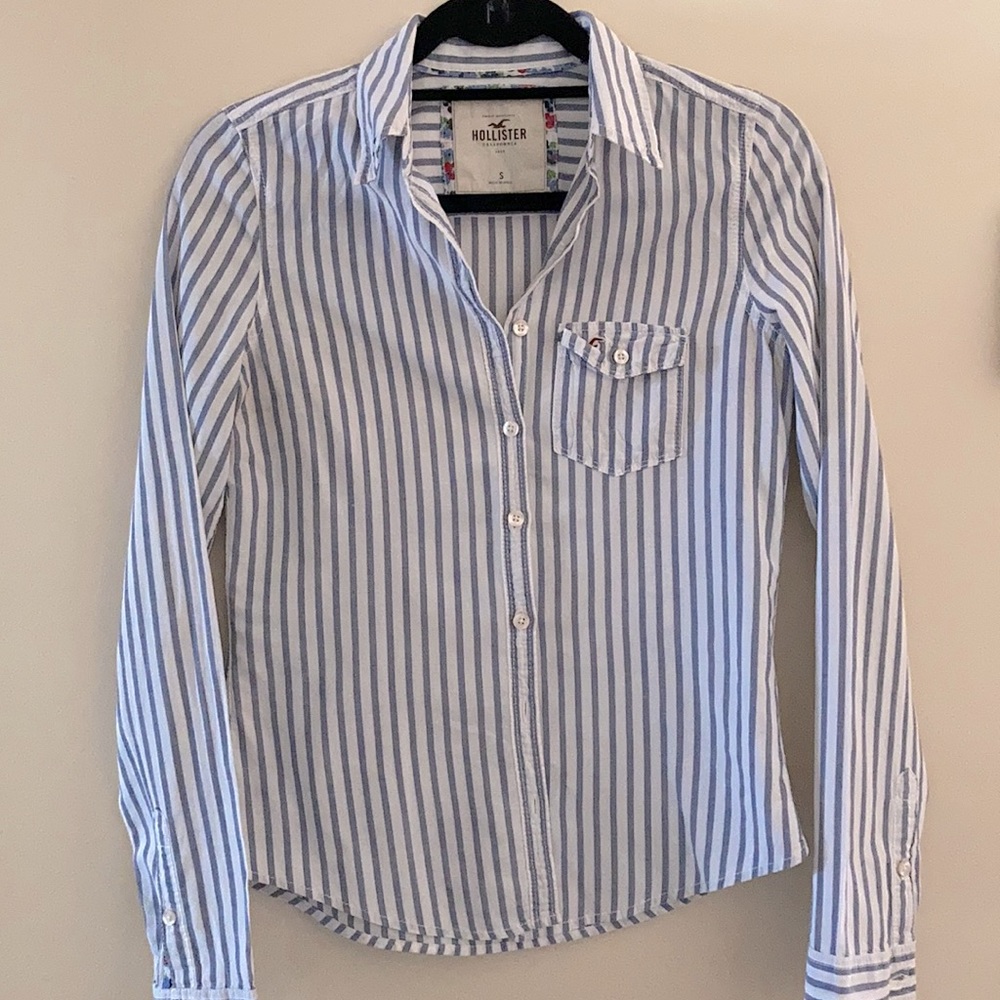 Small Hollister striped (blue & white) button up